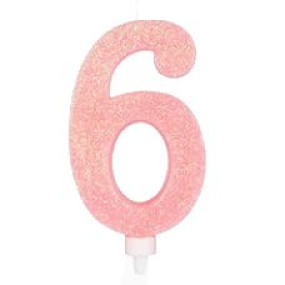 Vela 6 Rosa Bebé Glitter Grande